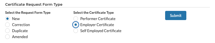 SSA Certificate of Coverage portal: New request type and Employer Certificate selected